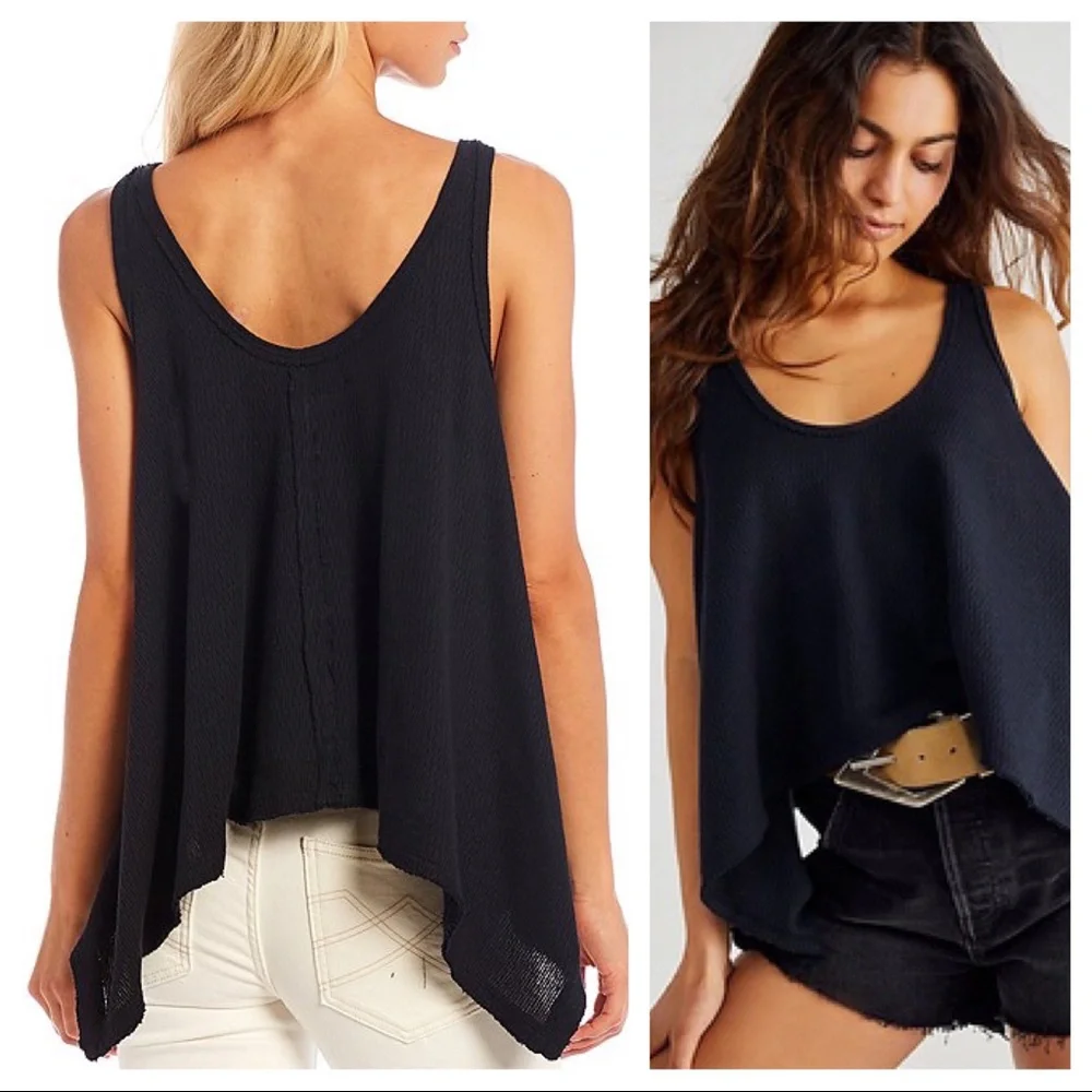 FREE PEOPLE BOHO FLOWY TOP BOHEMIAN TUNIC TANK SLEEVELESS BLACK KNIT TEE A3C - Picture 5 of 15